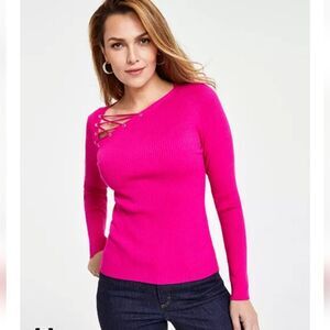I.N.C. International ConceptsWomen's Asymmetric-Lace-Up-Neck Sweater